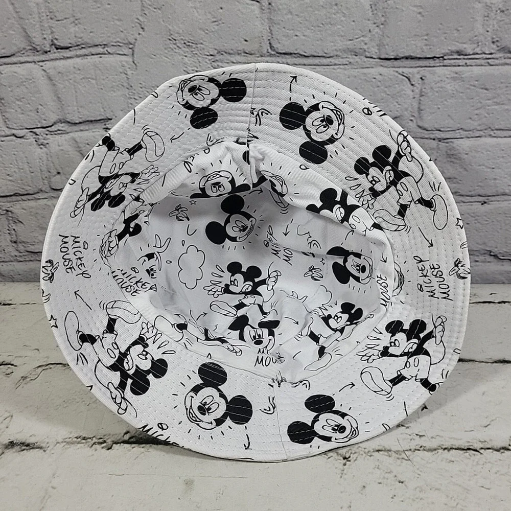 Disney‎ Mickey Mouse Bucket Hat Youth OSFM Black White Reversible Sun Cap